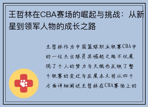 王哲林在CBA赛场的崛起与挑战：从新星到领军人物的成长之路