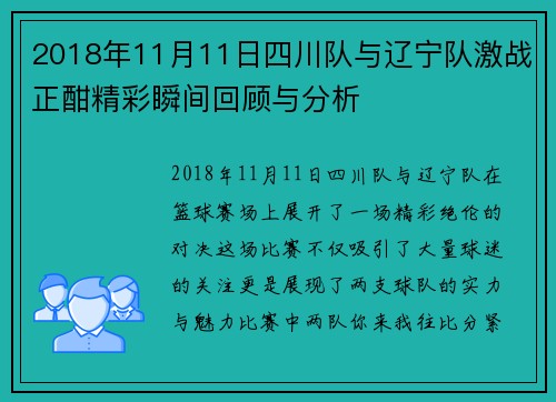 2018年11月11日四川队与辽宁队激战正酣精彩瞬间回顾与分析